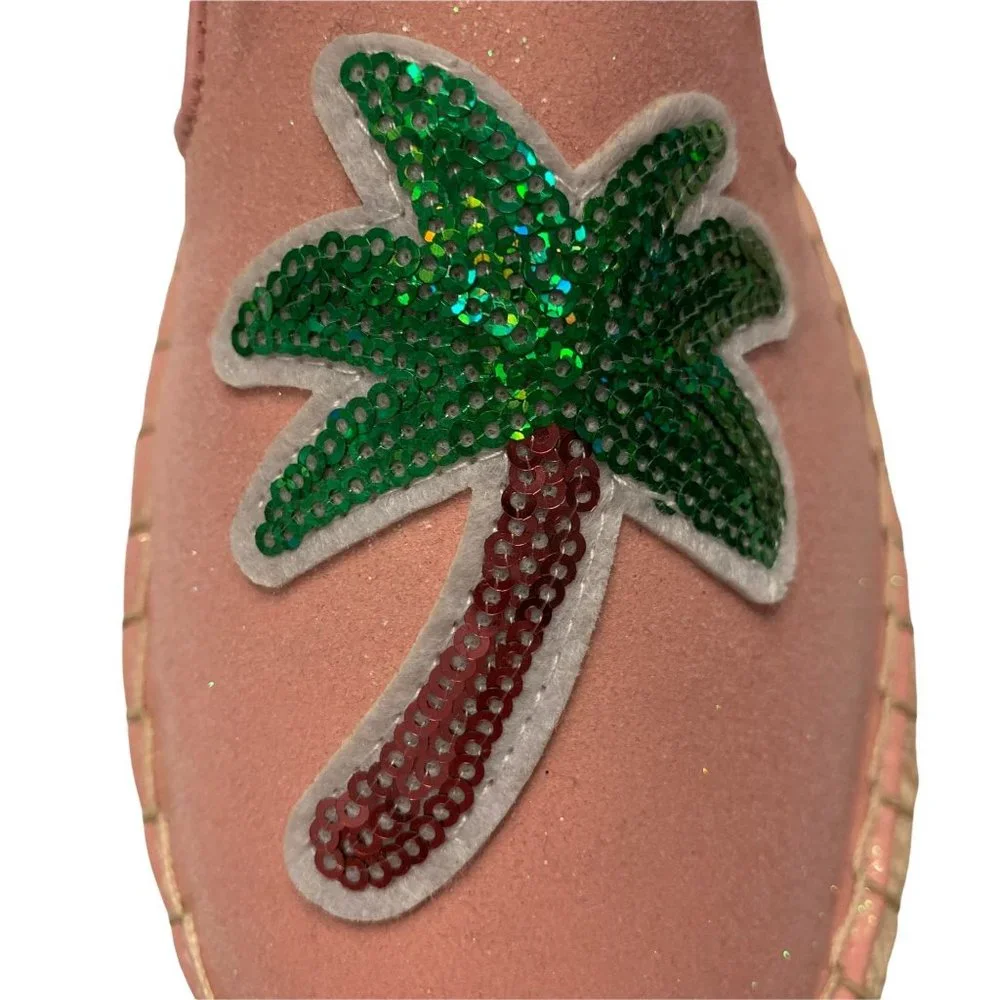 NIB Charlie Paige Pink Sequin Palm Tree Espadrille Size 9 Beach Vacation… - Picture 4 of 7